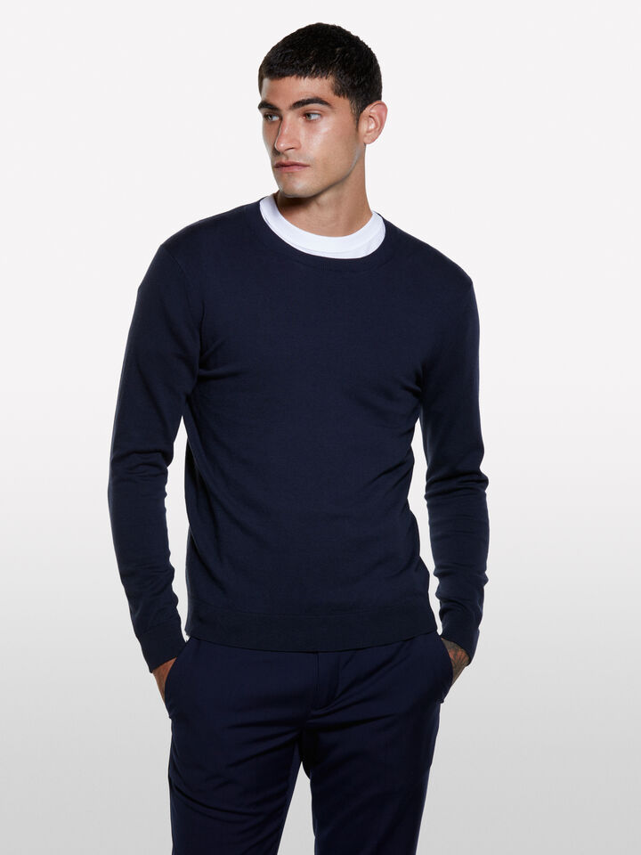 Dark blue crew neck sweater - men's crew neck sweaters - Dark Blue | Sisley image number 3